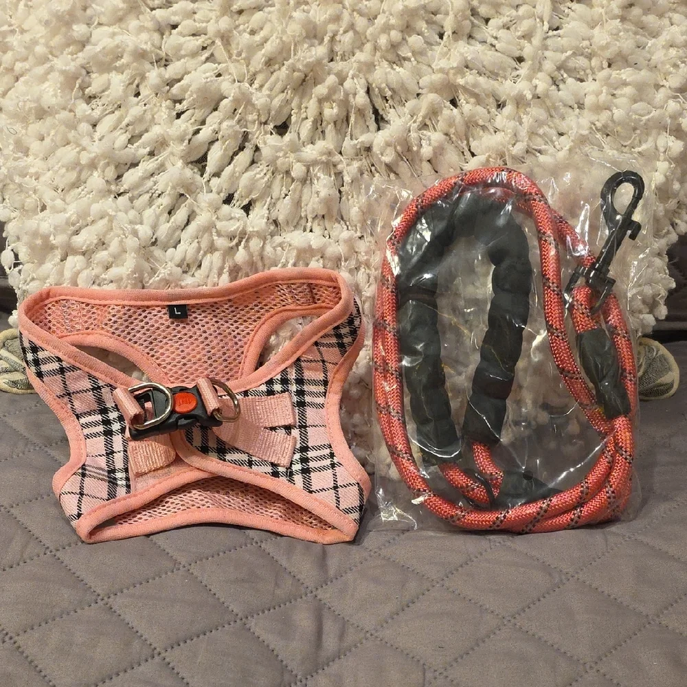 Matilor Step-In Pink Plaid Pet Harness and Leash Set